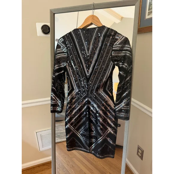 EXPRESS Black Silver Sequin Mini Dress XSP - Picture 3 of 7